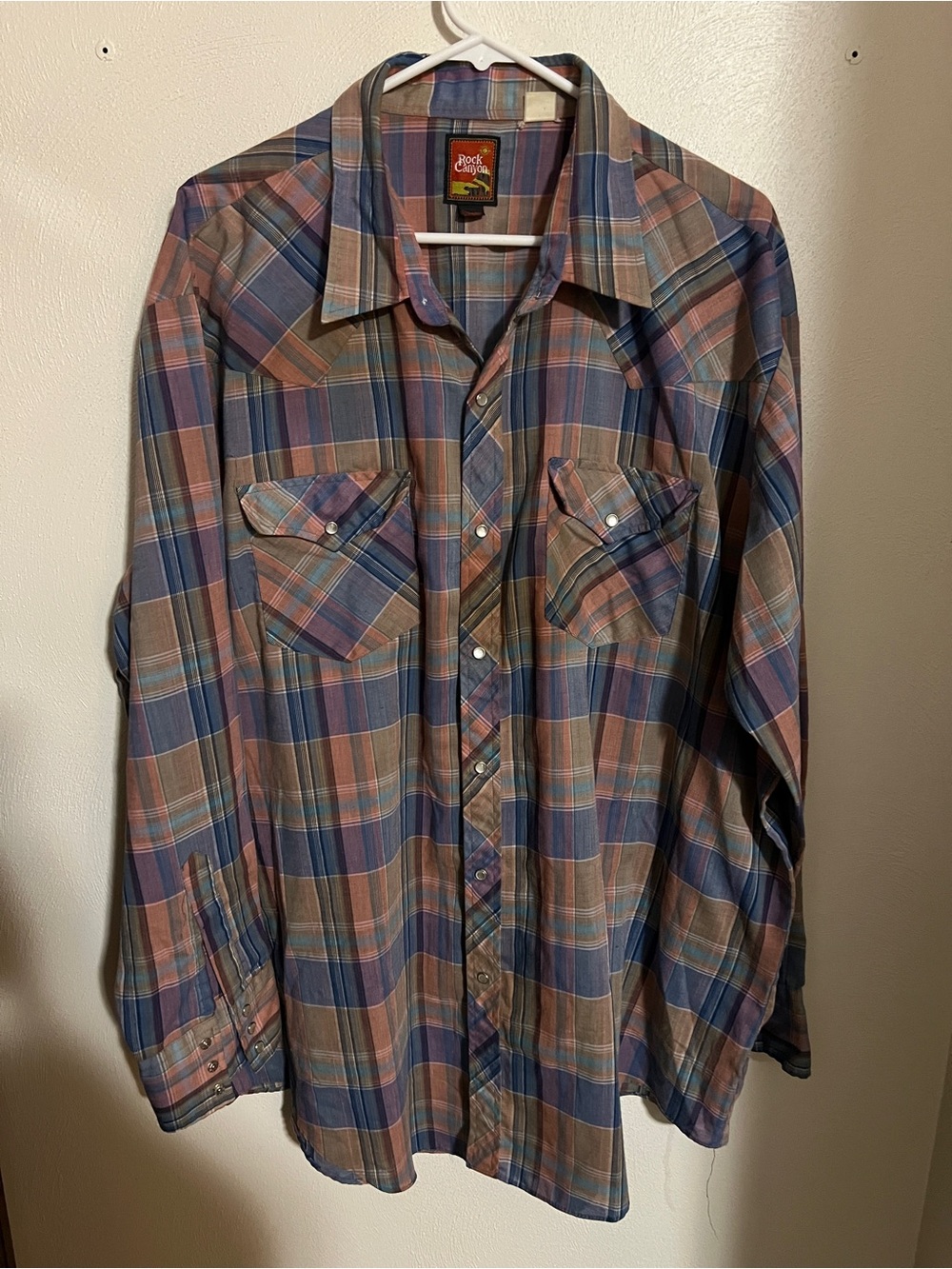 ROCK CANYON Classic *Vintage* Pearl Snap Plaid Button Down Shirt Men's Size 2XL
